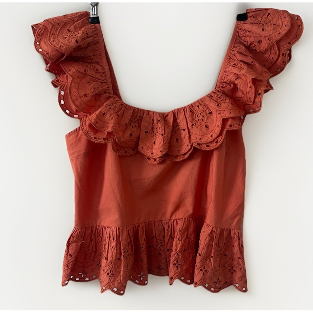 Women’s Rust Eyelet Ruffle Off-Shoulder Top